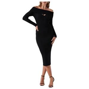 Astr the label cutout off shoulder black midi sweater dress medium.